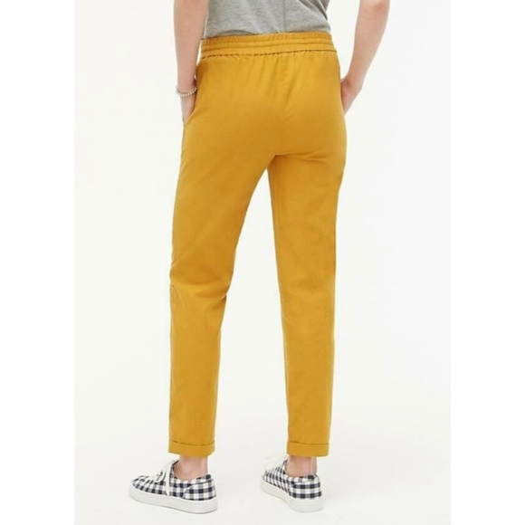 J. Crew Women’s Linen/Cotton Drawstring Pants Size 8 Mustard Yellow Cuffed leg - Picture 3 of 9